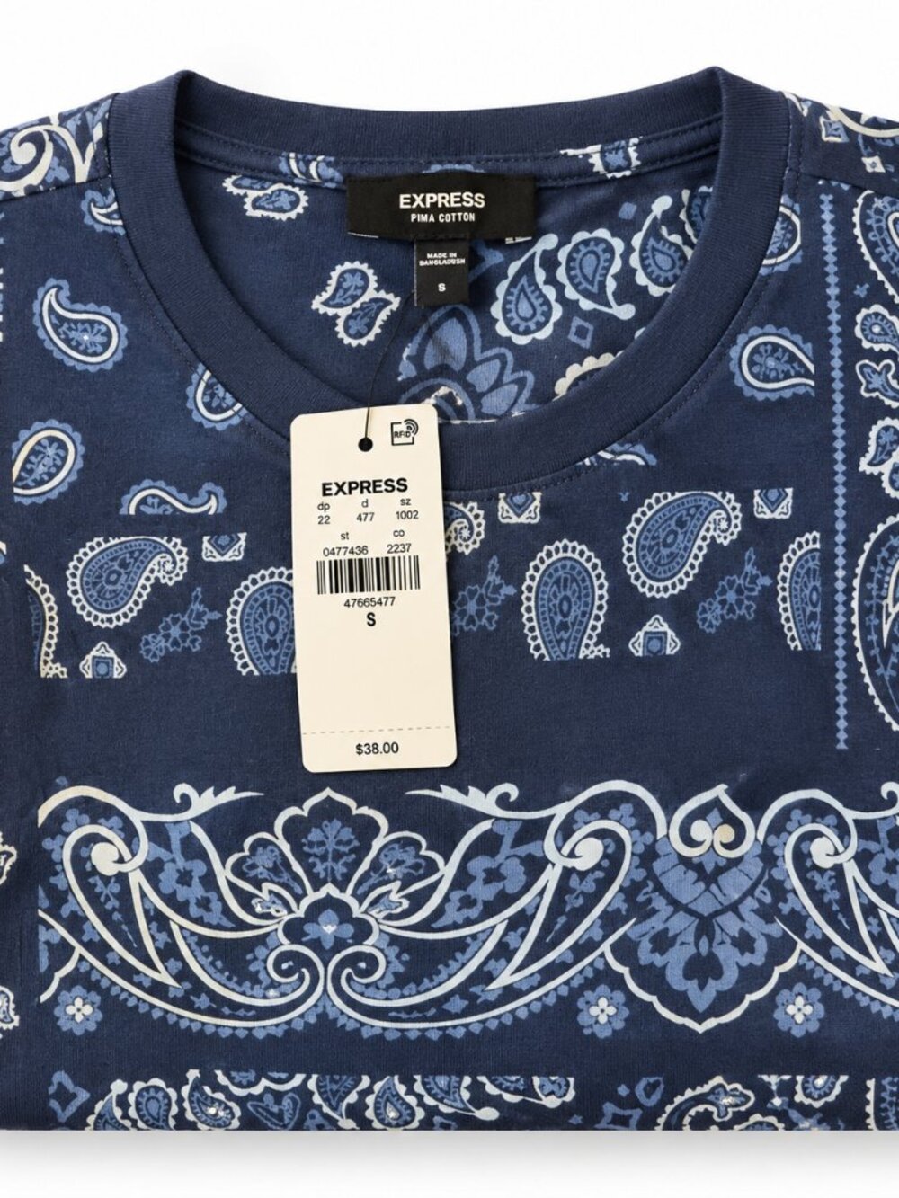 Express Pima Cotton Paisley Bandana Print T-Shirt Size S NWT